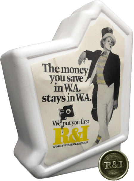 R & I Bank Money Box and Uniform Button